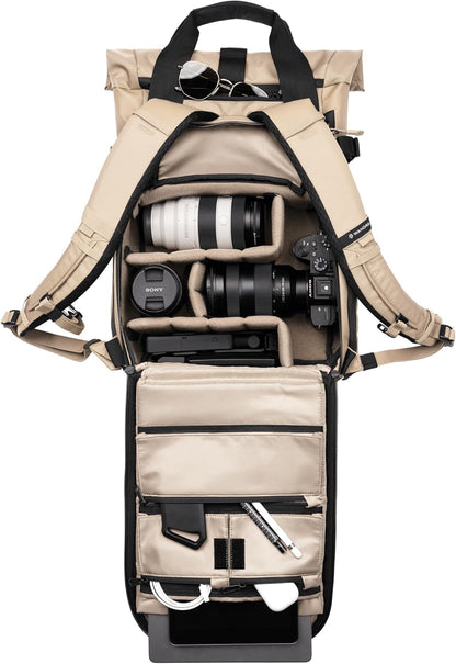 WANDRD All New PRVKE 15L V4 Camera Backpack: Built-In Camera Cube Travel Backpack with Quick Side Access, Rolltop Expansion, Clamshell Opening, Magnetic Tote Handles