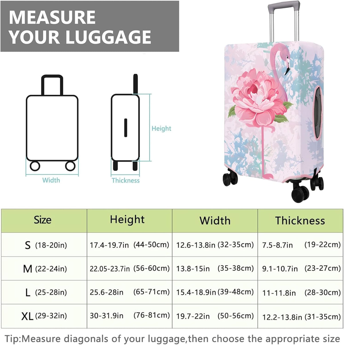 Travel Luggage Cover Suitcase Protector Fits 18-32 Inch Wheel Covers PatternedTravel Related Items Flower Luggage Protector Elastic S