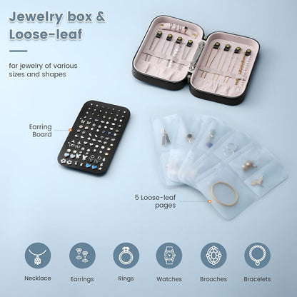 Lolalet Travel Jewelry Organizer, Jewelry Storage Case with Pocket, Earrings Necklaces Bracelets Ring Zippered Storage Pouch for Women -Black