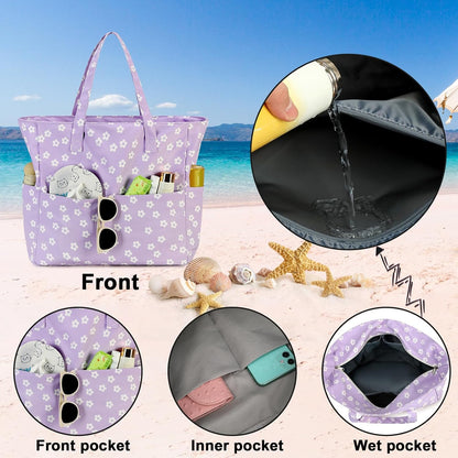 Waterproof Beach Tote Pool Bags for Women Ladies Extra Large Gym Tote Carry On Bag With Wet Compartment for Weekender Travel