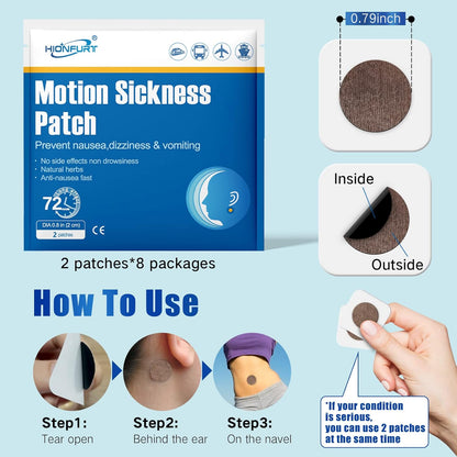 16ct Motion Sickness Patches – Sea Sickness Patches for Cruise, Car, Airplane, and Other Travel – Non-Drowsy, Effective, Lasts 72 Hours