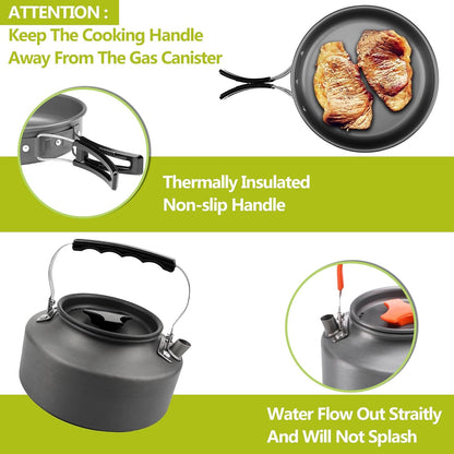 aiGear Camping Cookware Mess Kit, Non-Stick Camping Pan Pot Kettle, Lightweight Aluminum Camping Utensils, Collapsible Portable Camping Cooking Set for Outdoor Cooking Hiking Picnic