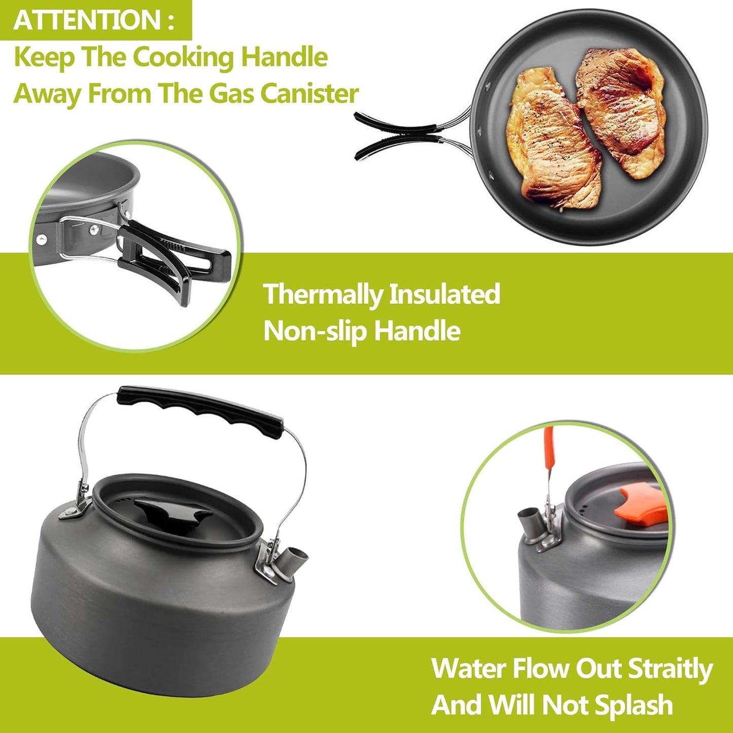 aiGear Camping Cookware Mess Kit, Non-Stick Camping Pan Pot Kettle, Lightweight Aluminum Camping Utensils, Collapsible Portable Camping Cooking Set for Outdoor Cooking Hiking Picnic