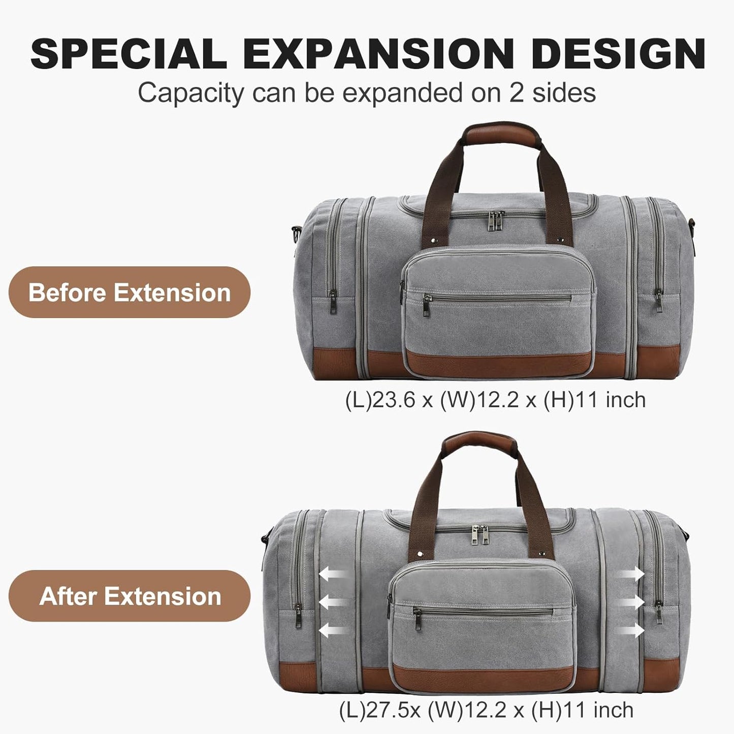 Litvyak Duffle Bag for Travel, Large 60L Canvas Travel Duffel Bags Overnight Weekend Gym Carry On Luggage Bag for Men & Women(Grey)