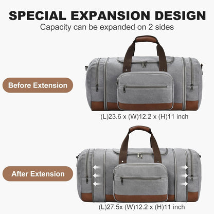 Litvyak Duffle Bag for Travel, Large 60L Canvas Travel Duffel Bags Overnight Weekend Gym Carry On Luggage Bag for Men & Women(Grey)