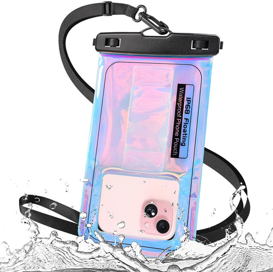 IP68 Large Floating Waterproof Phone Pouch, Water Proof Cell Phone Dry Bag, Waterproof Phone Case for iPhone Galaxy Google, Purple