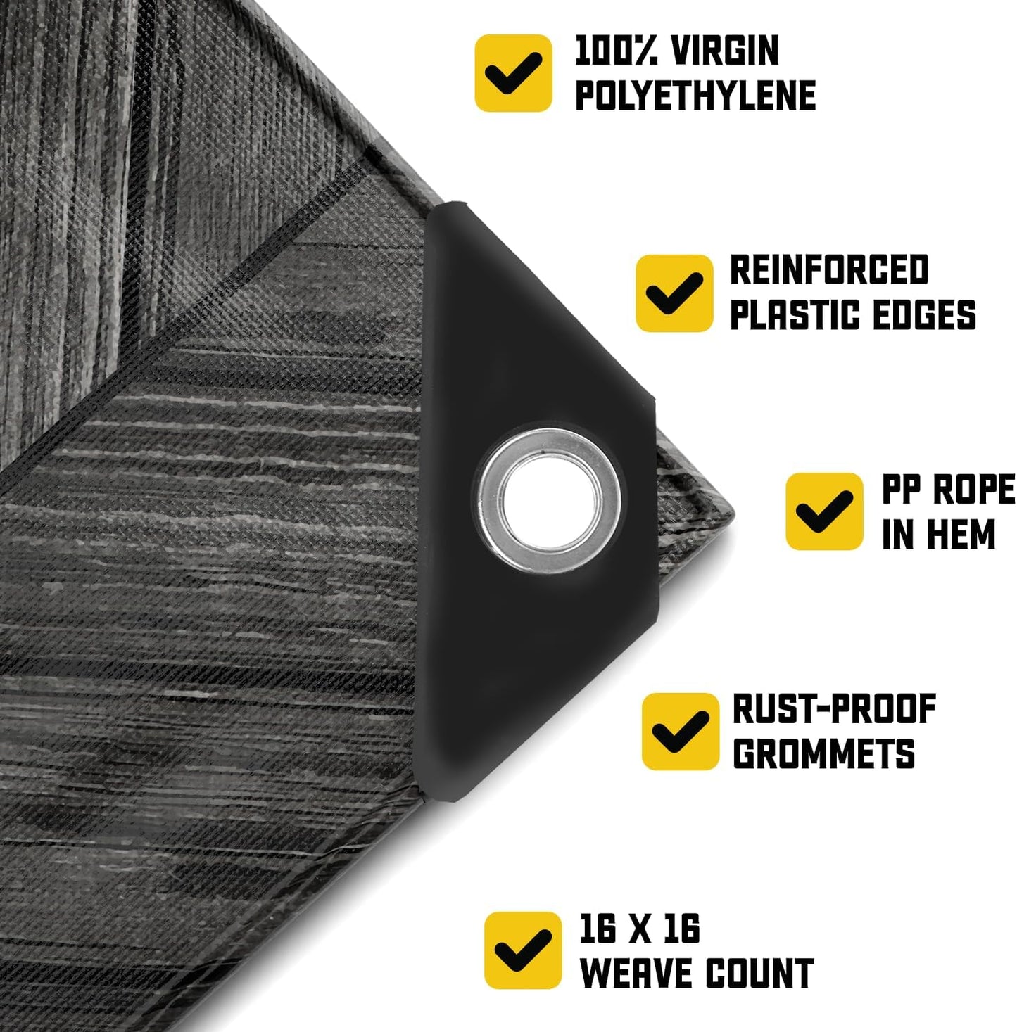Core Tarps Extreme Heavy Duty 20 Mil Tarp Cover, Waterproof, UV Resistant, Rip and Tear Proof, Poly Tarpaulin with Reinforced Edges for Roof, Camping, Patio, Pool, Boat (Grey Wood/Black 50′ X 50′)