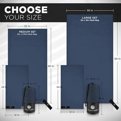 ScorchedEarth Microfiber Travel & Sports Towel Set - Quick Dry, Super Absorbent, Compact, Lightweight - for Camping, Backpacking, Hiking, Beach, Yoga, Swimming - Includes 2 Sizes + Carrying Bag & Clip