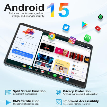 Android Tablet with Keyboard, Android 15 Tablet 10 inch with 24GB+128GB, 1TB Expand, 8-Core, 8000mAh, 5G WiFi, Widevine L1, GMS, with Case, Keyboard, Mouse, Stylus(Pink)