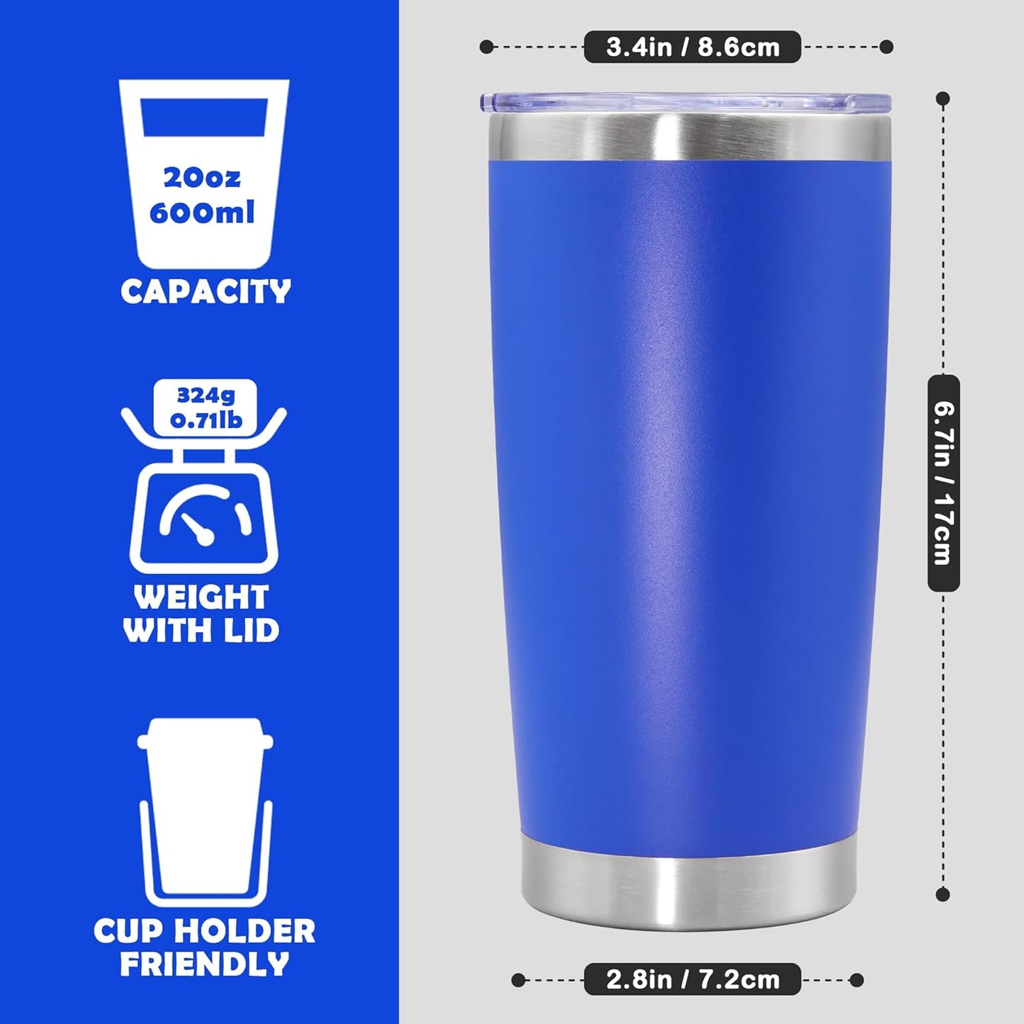 20oz Tumbler Stainless Steel Tumbler Cup with Lid Vacuum Insulated Double Wall Travel Mug, Durable Powder Coated Travel Coffee Tumbler Mug for Hot & Cold Drinks, Dark Blue,1 Pack