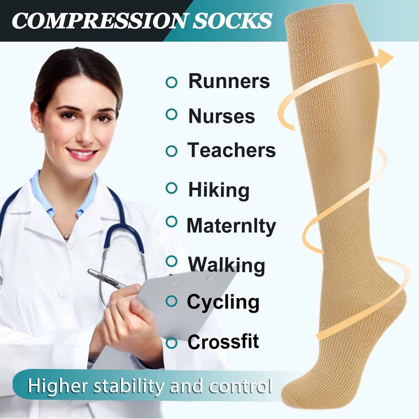 ACTINPUT 8 Pairs Compression Socks for Women & Men,Support Compression Stockings for Medical Running Athletic