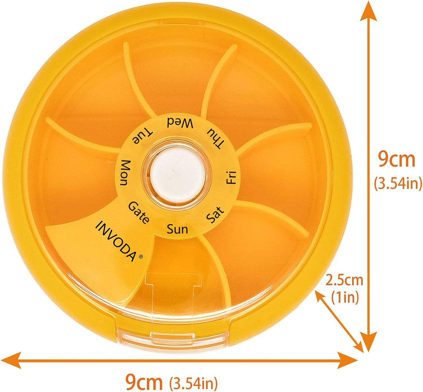 INVODA Weekly Pill Organizer 7 Compartment Rotating Pill Box for Daily Medication & Vitamins - Portable Travel Pill Case Fish Oil Supplements Vitamins Organizer (Green+Sky Blue+Orange)