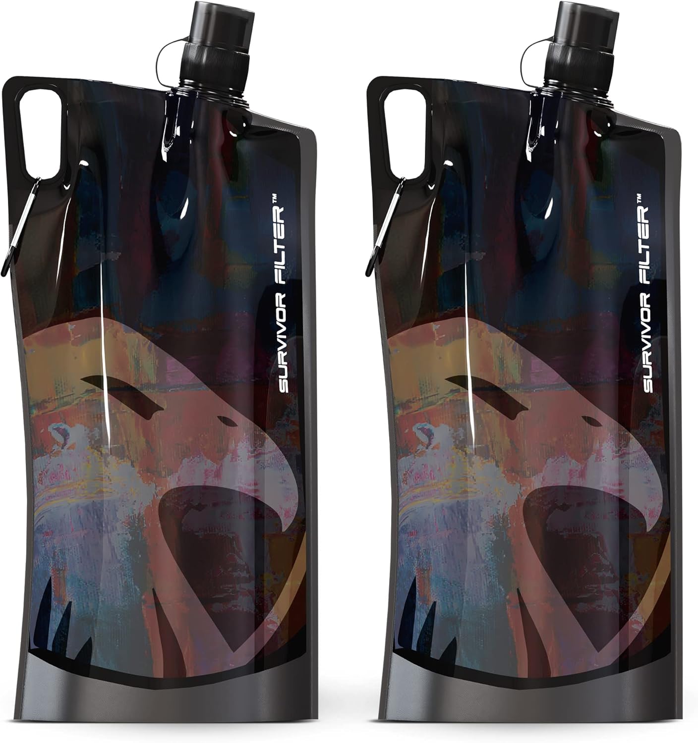 Survivor Filter Clear Collapsible Water Bottles - Travel, Hiking, Foldable, BPA-Free - 2 x