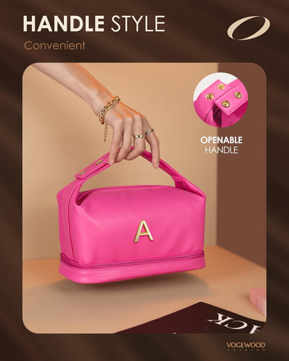 Bridesmaid Gifts for Girl, Monogrammed Makeup Bag with Handle, Initial Double Layer Cosmetic Bag with Makeup Brush Organizer, Cute Cosmetic Pouch for Women, Gifts for Friends Female