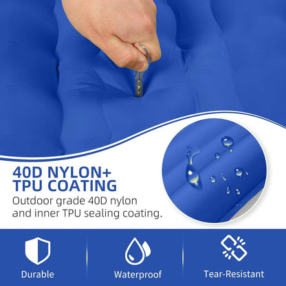 Camping Sleeping Pad 5 Inch, Inflatable Sleeping Pad with Pillow & Built-in Foot Pump - Extra Thick Air Mattress for Camping, Backpacking, Tent - Lightweight Compact Floor Bed (Blue Grey)