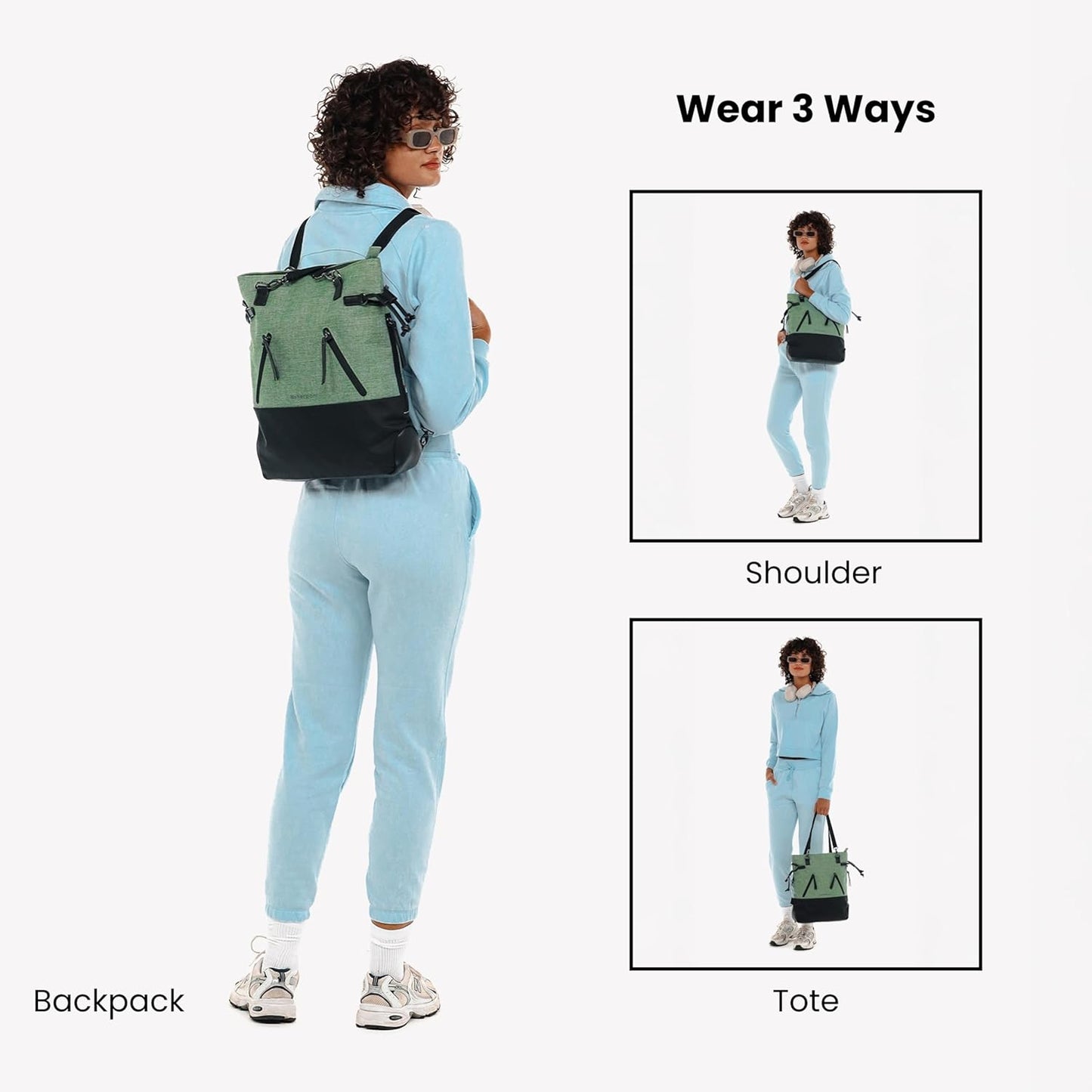 Sherpani Tempest, Anti Theft Convertible Backpack Tote, 14L Travel Backpack, Travel Gifts for Women, Handbags, RFID Protection, Metal Hardware, Fits 15” Laptop (No Sleeve) (Basil)