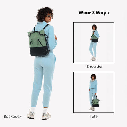 Sherpani Tempest, Anti Theft Convertible Backpack Tote, 14L Travel Backpack, Travel Gifts for Women, Handbags, RFID Protection, Metal Hardware, Fits 15” Laptop (No Sleeve) (Basil)