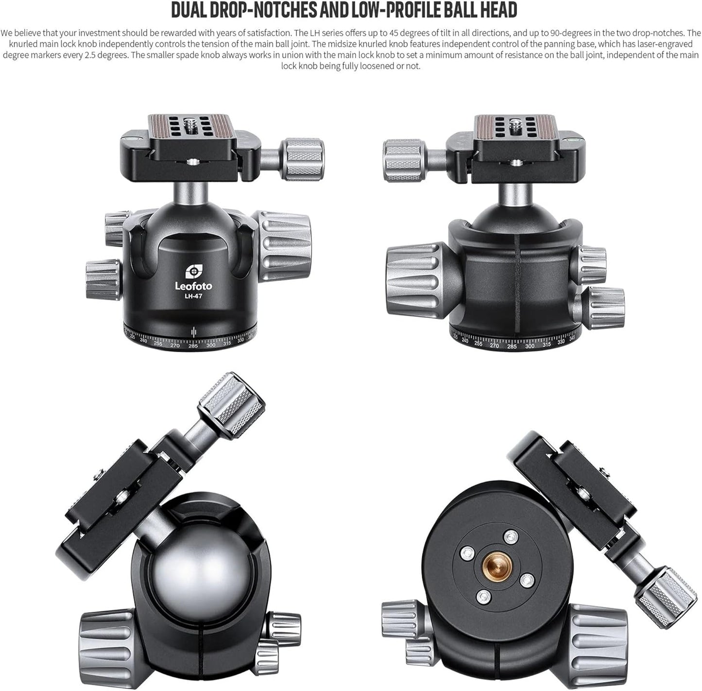 Leofoto Professional Camera Tripod, 62" Compact Carbon Fiber Tripod for DSLR Video Camcorder, 4 Leg Sections, 360° Ball Head, Max Load 25KG/55Lb (LS-364CX+LH-47)