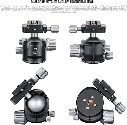 Leofoto Professional Camera Tripod, 63.9" Compact Carbon Fiber Tripod for DSLR Video Camcorder, 5 Leg Sections, 360° Ball Head, Max Load 20KG/44Lb (LS-365CX+LH-47)