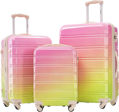 Merax Luggage Sets 3 Piece, Hardside Expandable Suitcase Set with Spinner Wheels, Lightweight Gradient Color Luggage 20+24+28 IN,Gradient Pink