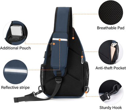 MOSISO Sling Backpack Bag, Crossbody Shoulder Bag Travel Hiking Daypack Chest Bag with Front Square Pocket&USB Charging Port