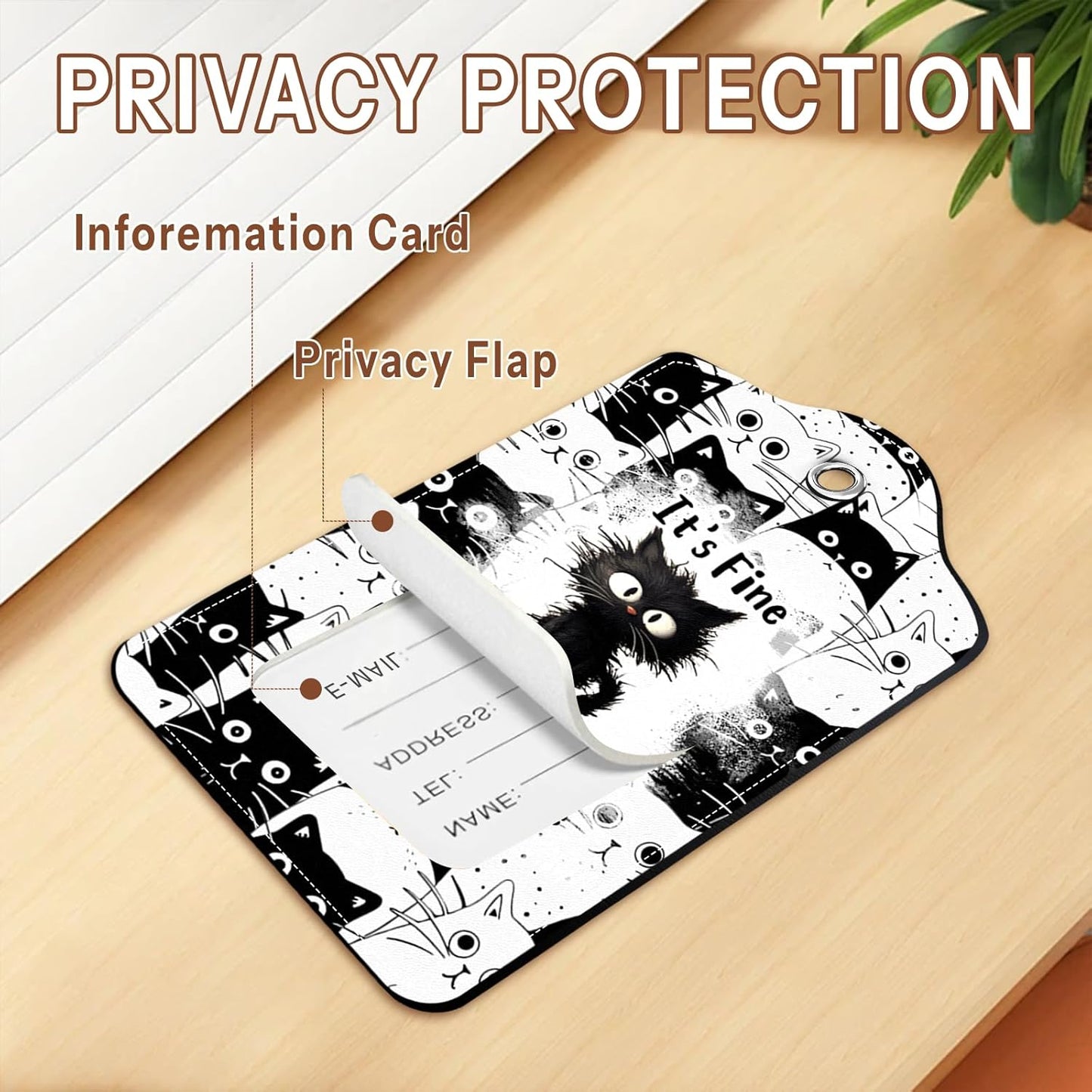 2 Pcs Funny Cat Luggage Tags for Suitcase, Leather Luggage Tags Cute, Privacy Cover ID Label with Stainless Steel Loop & Address Card, Cute Cat Travel Bag Tag Luggage Accessories for Suitcases