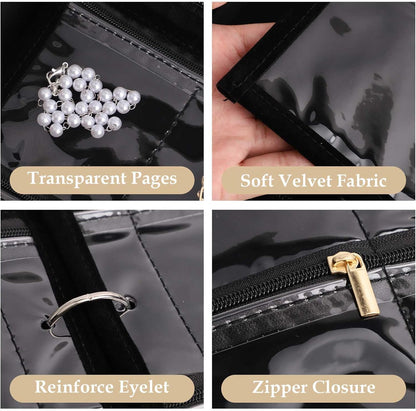 Travel Jewelry Case Organizer for Women, Jewelry Binder with 6 Clear Zipper Pouches