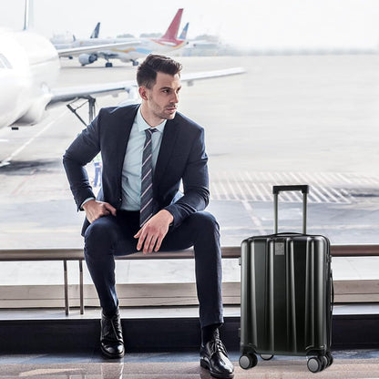 KROSER Hardside Expandable Carry On Luggage with Spinner Wheels & Built-in TSA Lock, Durable Suitcase Rolling Luggage with USB Port, Carry-On 20-Inch, Black