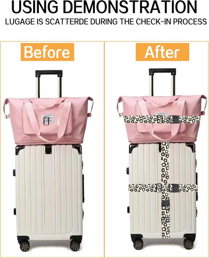 Luggage Straps for Suitcases, Adjustable Travel Belt, Durable Wide Luggage Strap, Cute Suitcase Strap Identifiers with Buckle, Bag Straps for Luggage, Cute Black Daisy