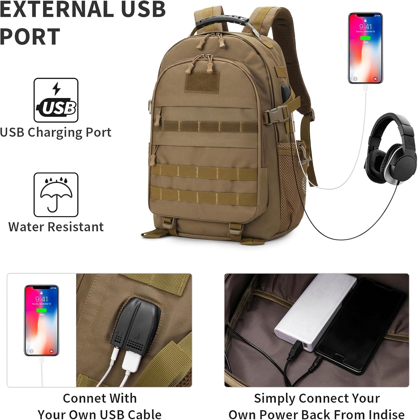 HUNTVP Military Tactical Backpack 40L Large Army 3 Day Assault Pack Molle Bag Backpacks WR Hunting Rucksack Assault Pack