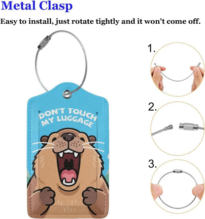 Fun Luggage Tags for Suitcases Leather Name Tag for Luggage Cute Travel Baggage Tags for Carnival Cruise Ships with Funny Patter 2pcs (Blue Capybara)