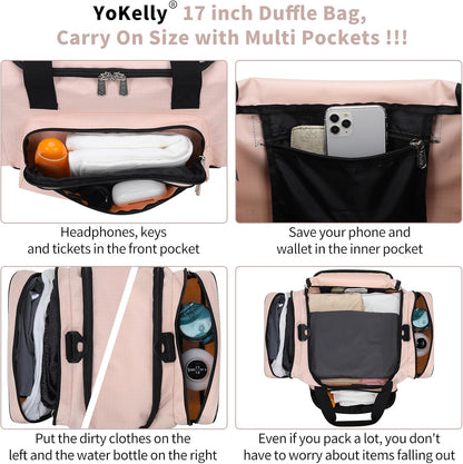 Small Gym Duffle Bag - 17 inch Carry On Weekender Bag for Travel Sport (17x10x9 in) - Pink