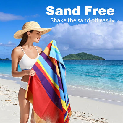 Large Beach Towel, 71" x 39" Oversized Lightweight Compact Quick Dry Sand Free Towel for Travel Swim Pool Yoga Gym Camping (Multicolored Wave)