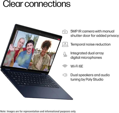 HP OmniBook X Flip 2-in-1 Copilot+ Laptop, Intel Ultra 7-256V, 16 GB LPDDR5x RAM, 1 TB PCIe SSD, 14" 2K (1920x1200) Touchscreen, Intel Arc 140V, Backlit Keyboard, W11 Home, Atmospheric Blue