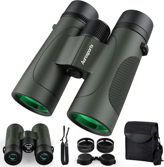 12x42 Binoculars for Adults High Powered: Waterproof HD Bird Binoculars - Large View Easy Focus with Clear Low Light Vision for Hunting Hiking Bird Watching Travel Cruise Green