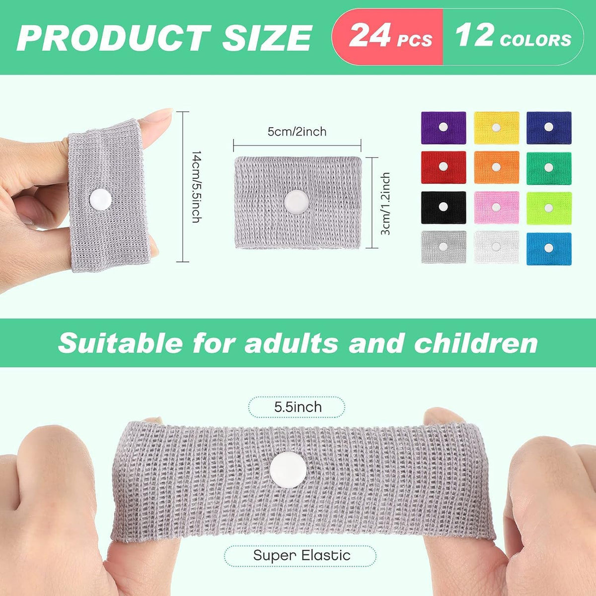 Zhanmai 12 Pairs Motion Sickness Bracelet for Kids Adults Nausea Wristbands Colorful Nausea Relief Bands for Car Sickness Pregnancy Ride Sea Flying Travel