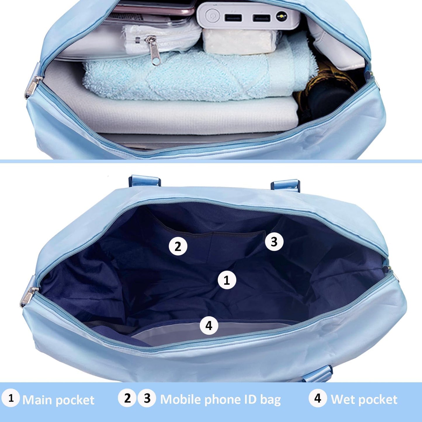 Travel Duffle Bag, Waterproof Sport Tote Gym Bag for Women Men, Overnight Weekender Carry On Bag with Wet Pocket