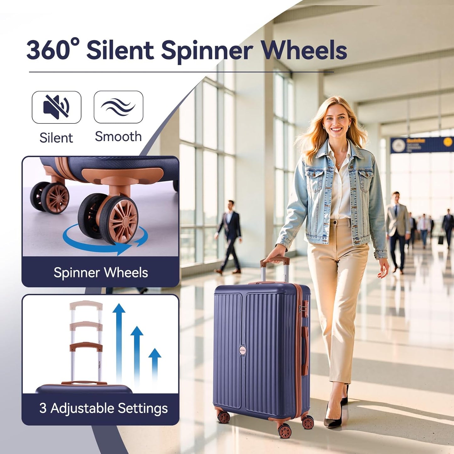 Hoteel 6 Piece Luggage Set with Spinner Wheels (4-YEAR WARRANTY), Carry on Luggage for Travel with TSA Lock, ABS+PC Hardshell Suitcase Set, 16"/20"/24"/28"+Duffel Bag+Cosmetic Bag(Dark Blue)