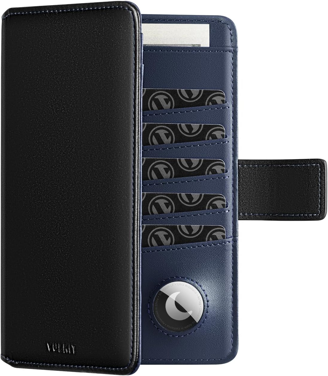 VULKIT Passport Holder with Airtag Holder RFID Blocking Passport Wallet Travel Leather Passport for Women(Black Navy)