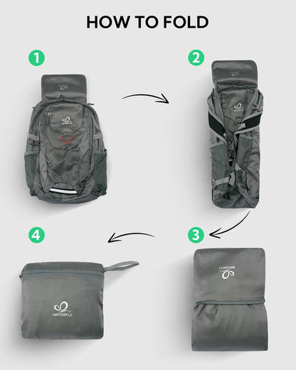 WATERFLY Lightweight Packable Hiking Backpack: 30L Foldable Travel Daypack Ultralight Camping Day Pack for Woman Man