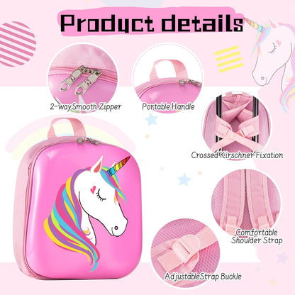 Sanwuta 4 Pcs Kids Luggage Set Kids Backpack Travel Rolling Suitcase with Wheels U-shape Pillow Childrens Gift for Girls Boys(17 Inch,Unicorn Style,Pink)