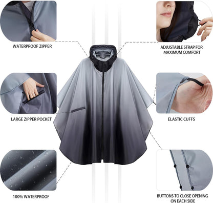 Rain Poncho Jacket Coat Hooded Zipper Style for Women/Men/Adult with Pocket