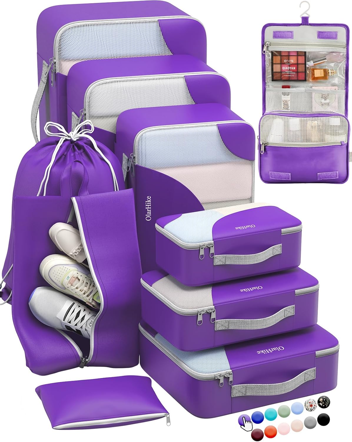 ALL INCLUDED 10 Set Durable Packing Cubes for Suitcases,OlarHike Essentials for Travel, UPGRADED Anti-Tear Stitching, NEW Improved Luggage Packing Organizers for Travel Accessories (Purple)