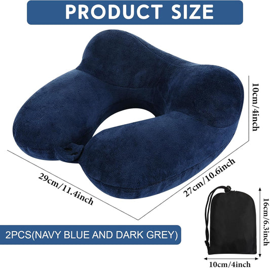 Sintuff 2 Pack Inflatable Travel Pillow for Airplanes Inflatable Neck Flight Pillows with Compact Bag and Blindfold for Traveling, Airplane, Train, Car, Office (Blue and Dark Gray)