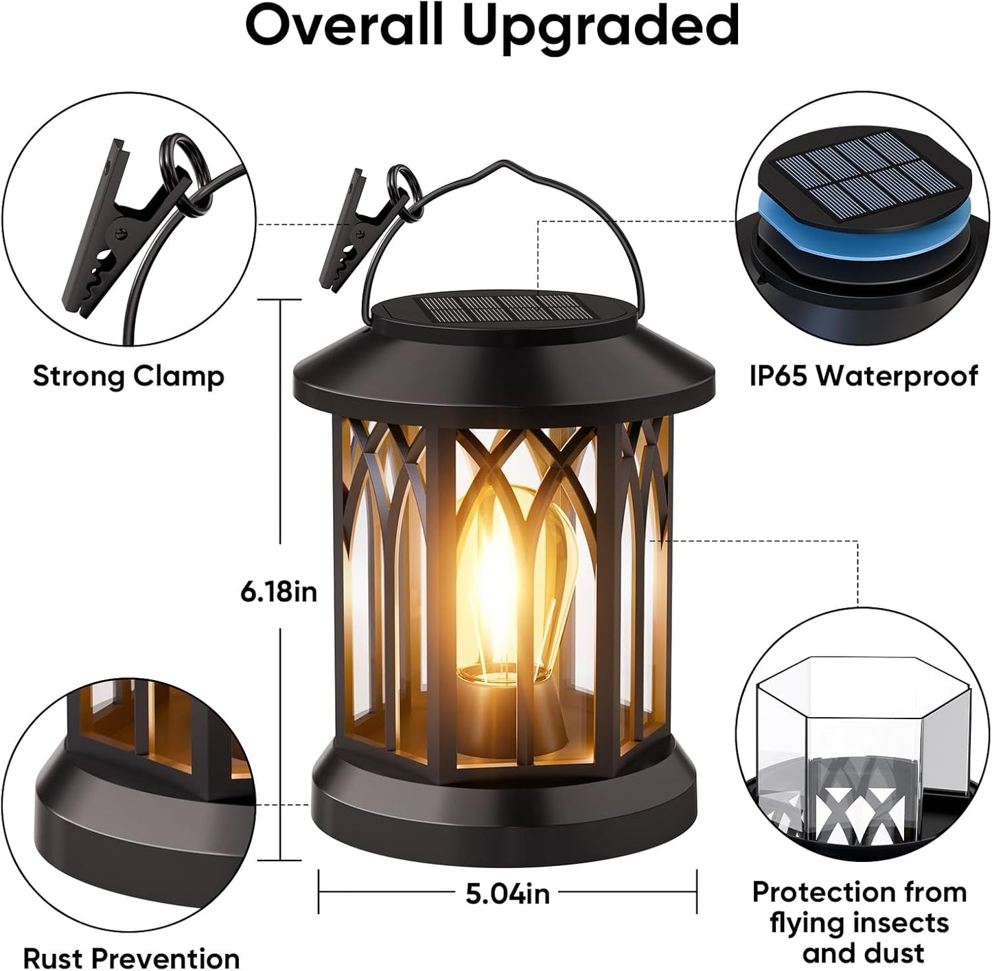 6 Pack Solar Lanterns Outdoor Waterproof - Hanging Lanterns Decorative Outdoor Patio Decor with Clip Solar Lantern for Outside - Outdoor Lanterns for Patio Garden Waterproof Gifts for Women Mom Family