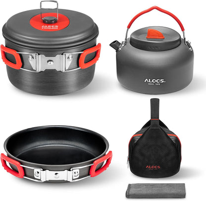Alocs Camping Cookware Set - Lightweight Camping Cookware Mess Kit - Camping Pots and Pans Set - Camping Cooking Gear with Portable Carry Bag for Outdoor Backpacking Hiking and Picnic