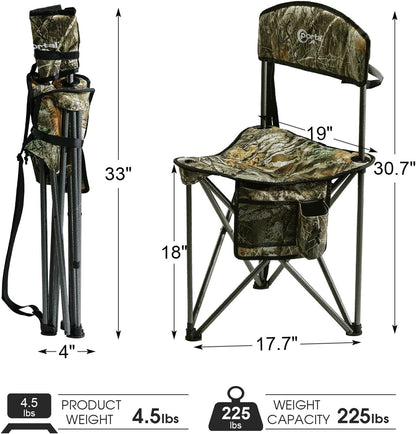 PORTAL Extra Large Quick Folding Tripod Stool with Backrest Fishing Camping Chair with Carry Strap