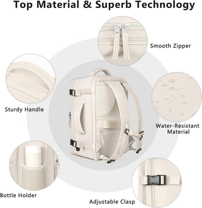 Travel Backpack for Women, Large Carry On Backpack for Travel, Waterproof Backpack Personal Item, Backpack for Women, laptop backpack 17.3 inch, College Bag Casual Daypack, Beige