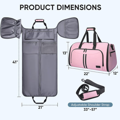 BALEINE Convertible Garment Bag with Shoe Compartment, 2 in 1 Carry on Garment Duffle Bags for Travel, Suit Bag for Men Women (Pink)