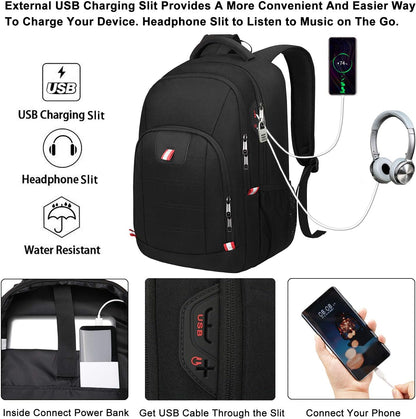 Travel Laptop Backpack, Black Backpack for Men and Women with USB Slit Business Computer Back Pack (Black, 15.6 Inch)